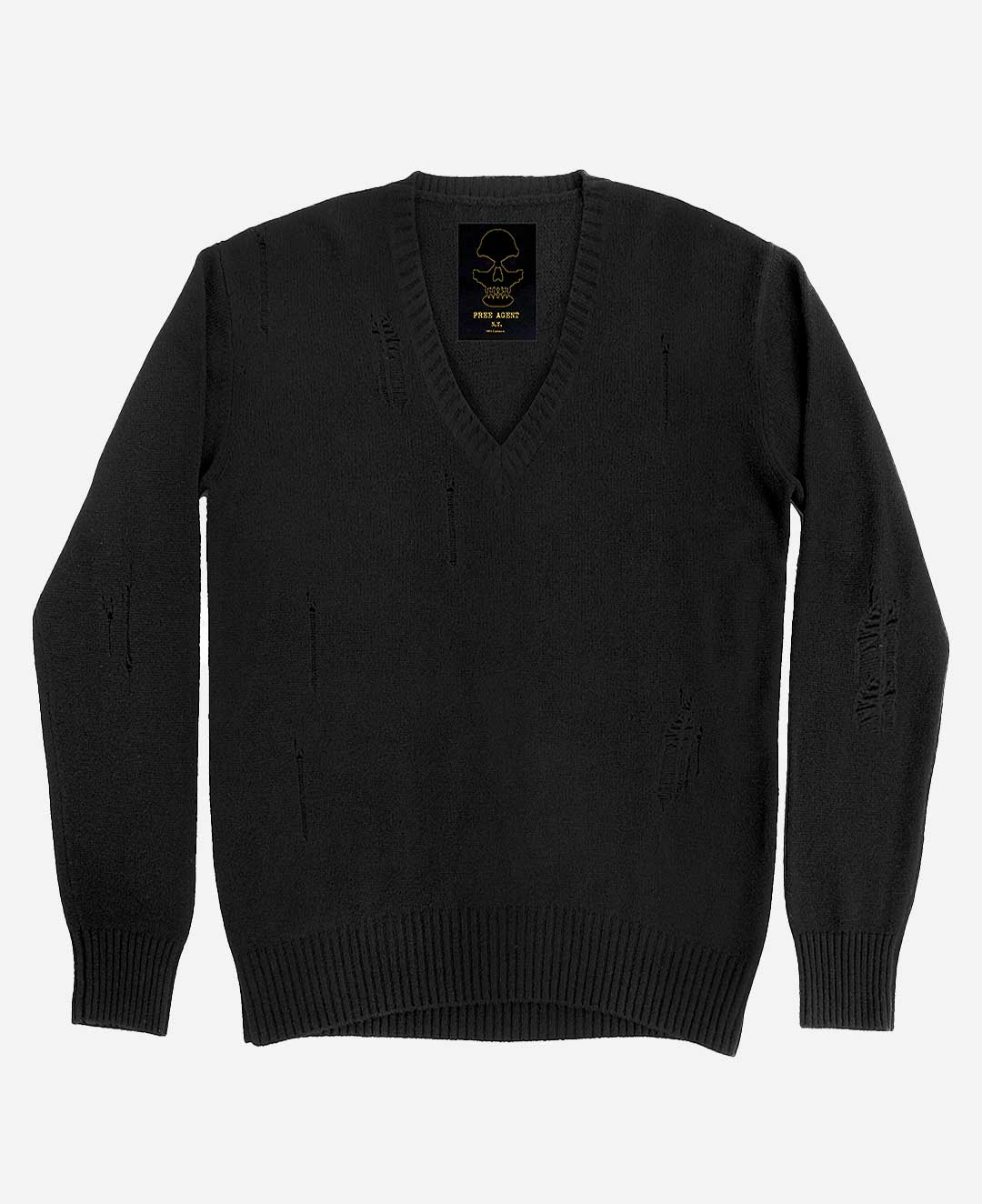 Front view of black cashmere HOLY sweater — Free Agent N.Y.