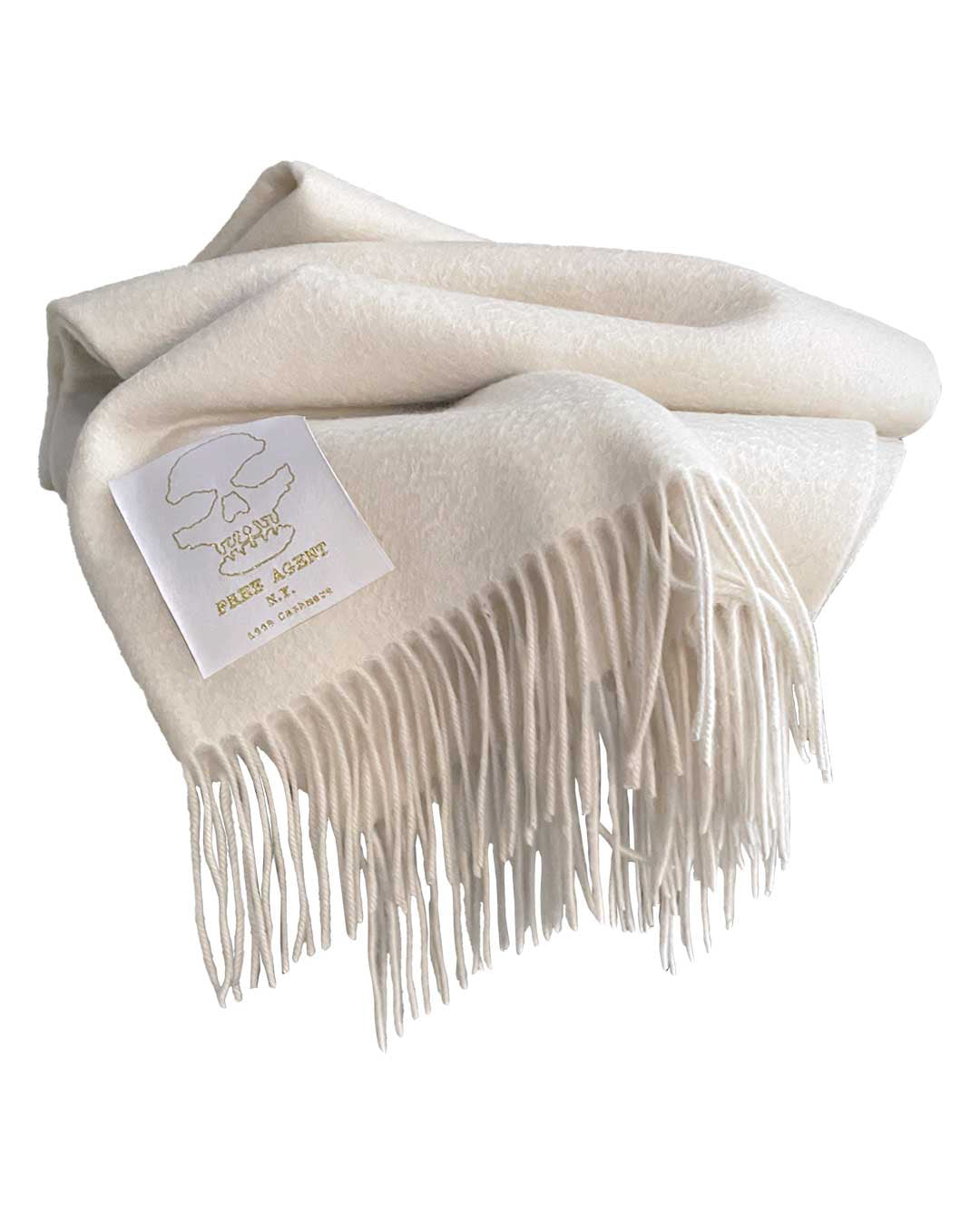 Folded cream cashmere shawl with fringe — Free Agent N.Y.