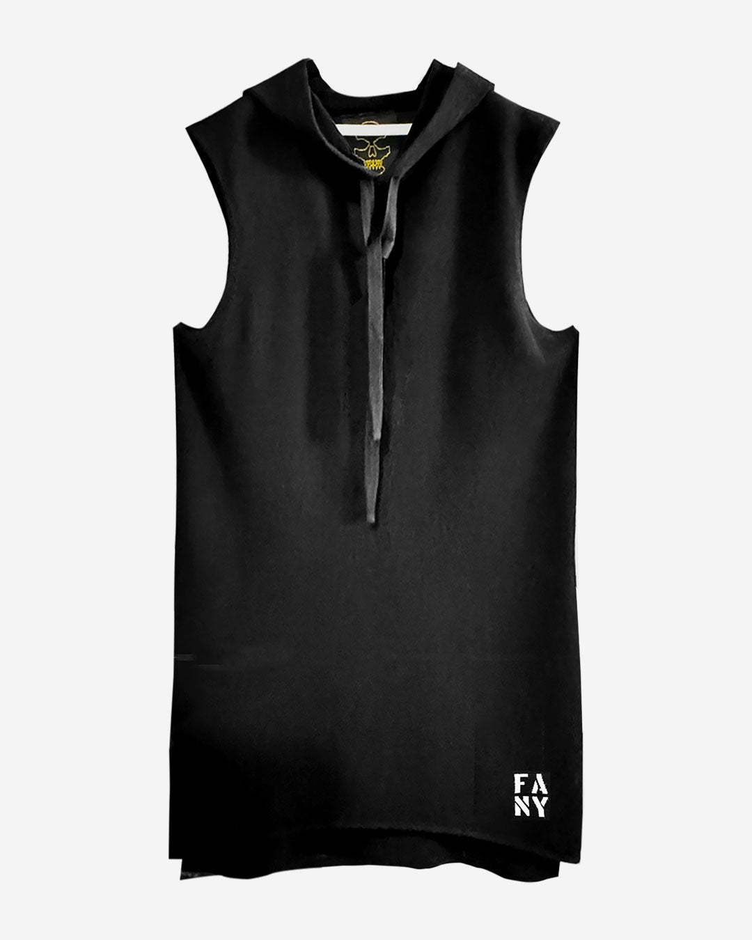 Sleeveless 100% cashmere hoodie, front view — Free Agent N.Y.
