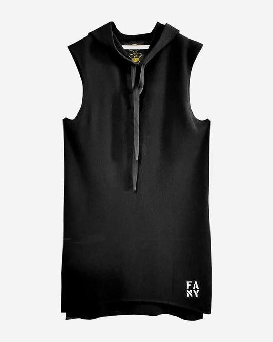 Sleeveless 100% cashmere hoodie, front view — Free Agent N.Y.
