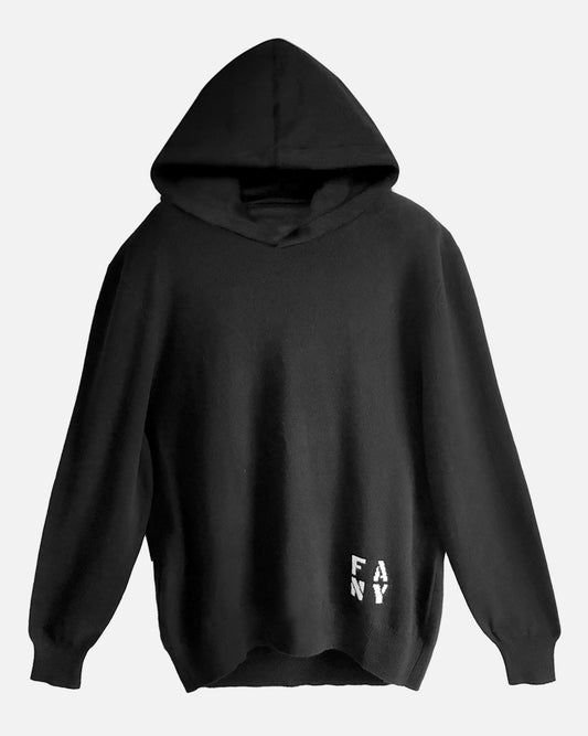 Black oversized cashmere hoodie, front view — Free Agent N.Y.