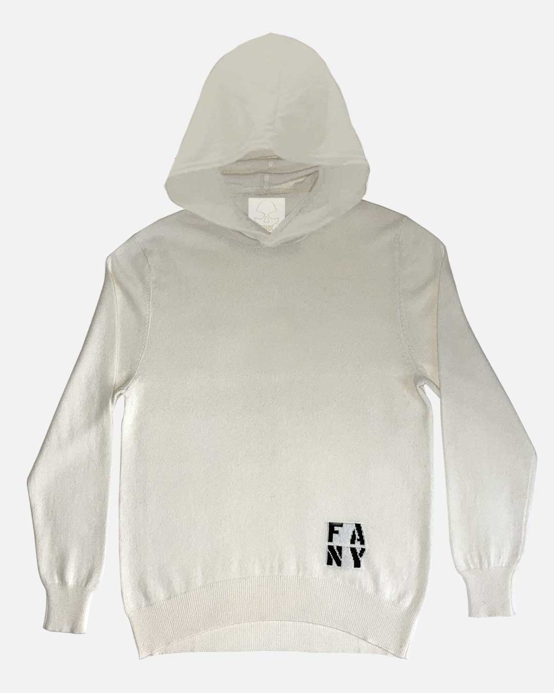 Cream oversized cashmere hoodie, front — Free Agent N.Y.
