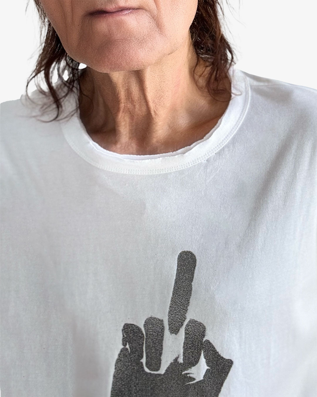 Free Agent N.Y.® Signature "FINGER" unisex, oversized, raw-edge T-Shirt.