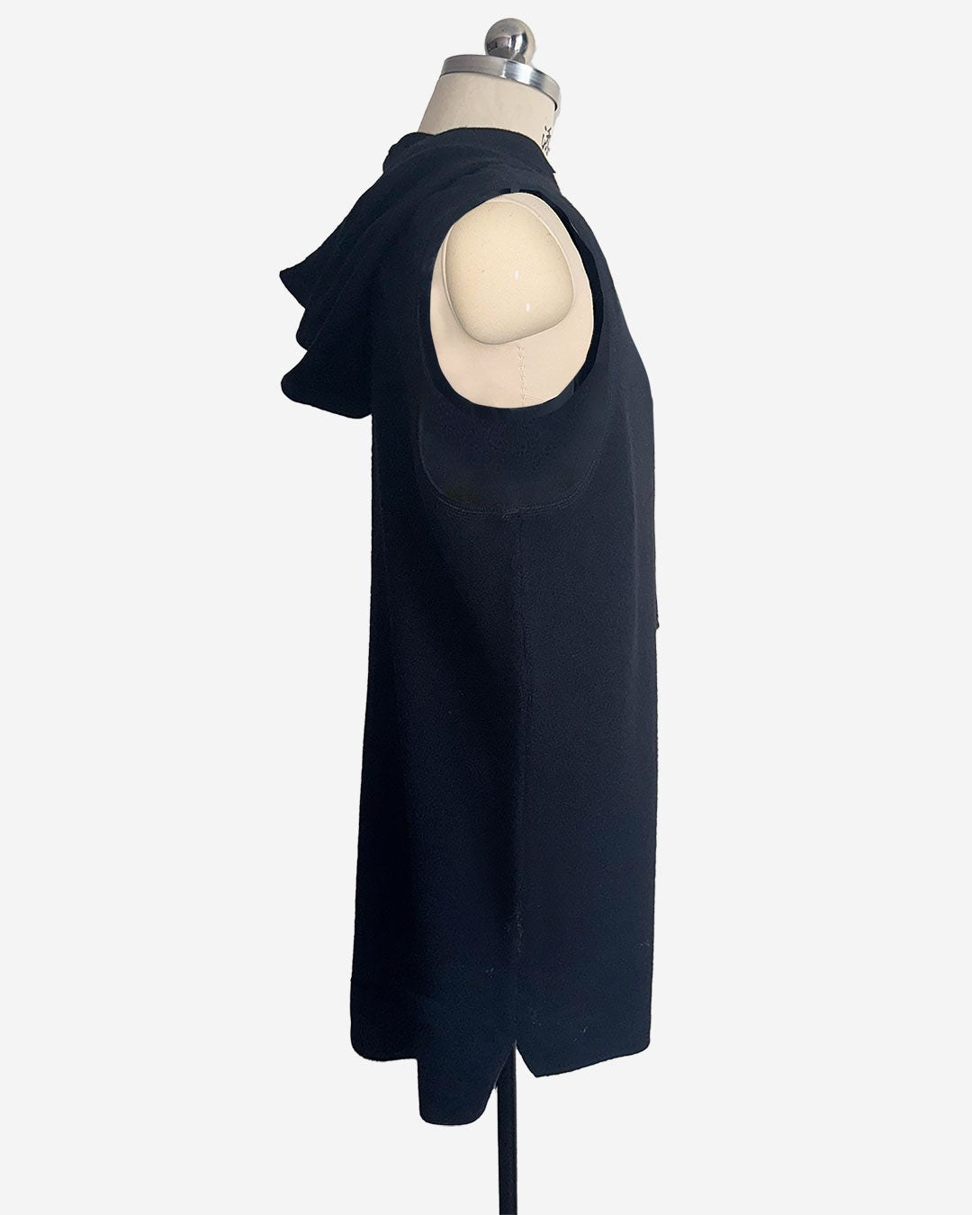 Side view of sleeveless cashmere hoodie — Free Agent N.Y.