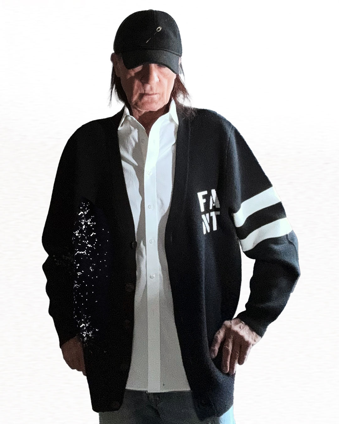 Mail model wearing oversized Splash cashmere cardigan — Free Agent N.Y.