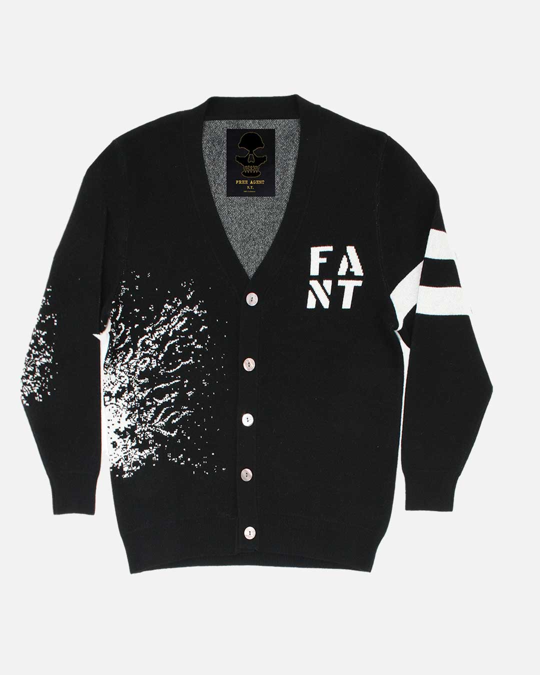 Black 4-ply cashmere Splash cardigan, front view — Free Agent N.Y.