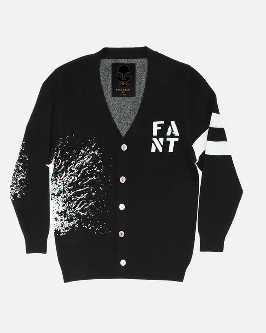 Black 4-ply cashmere Splash cardigan, front view — Free Agent N.Y.